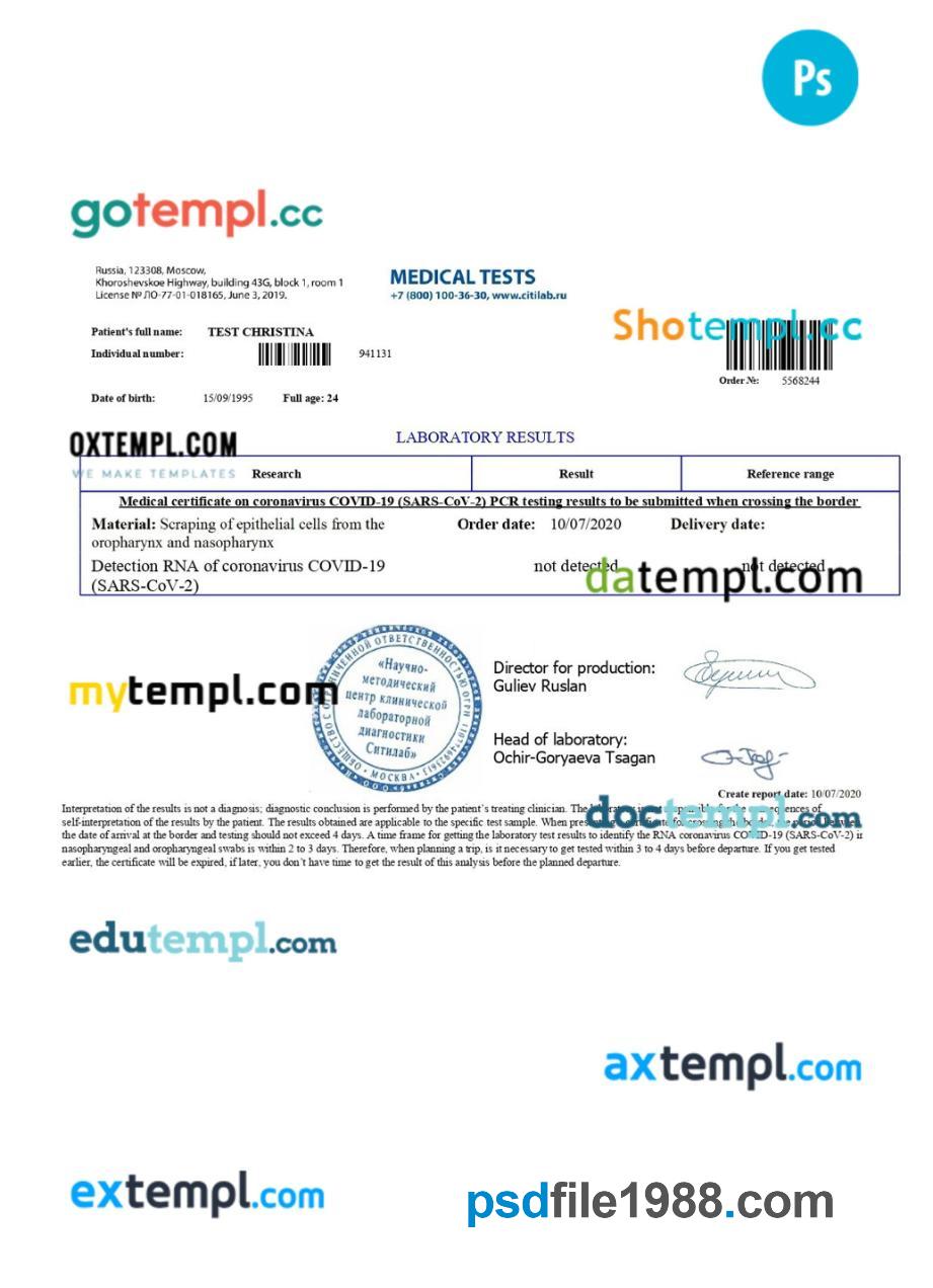 Russia Medical Certificate on COVID-19